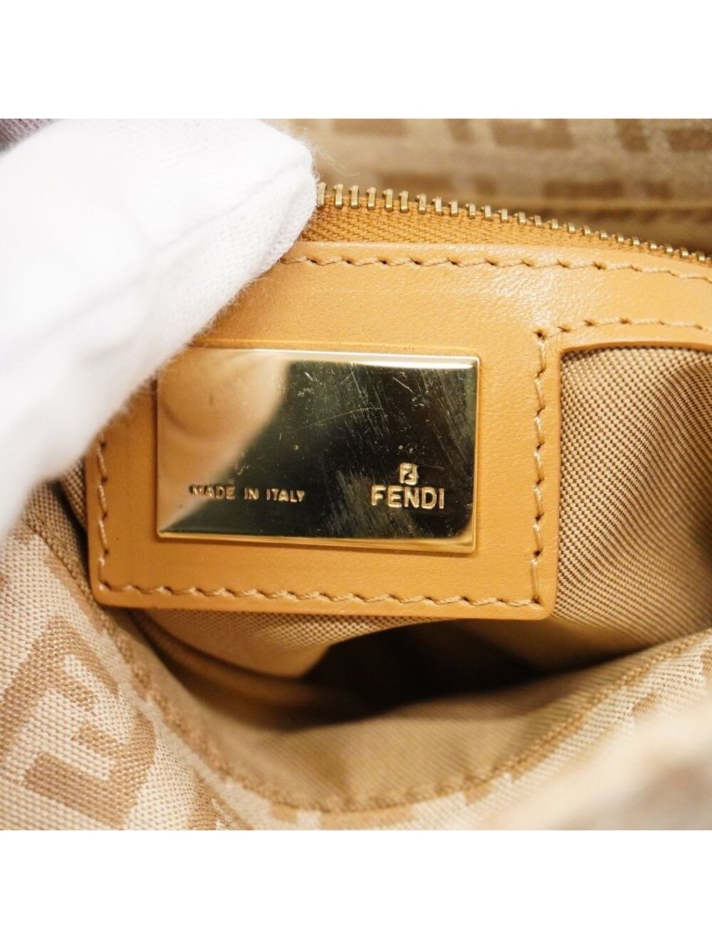 Fendi Handbag Zucchino Nylon Canvas Beige Gold - Picture 5 of 10